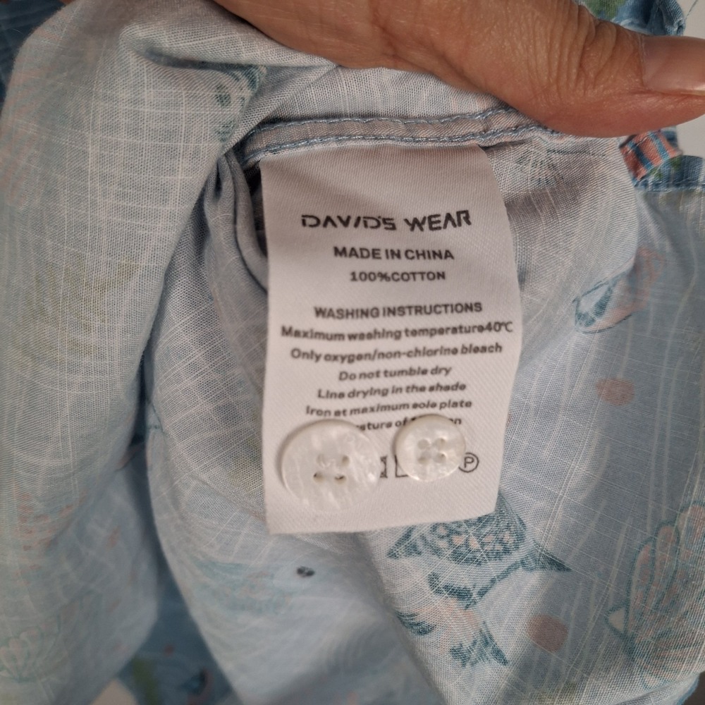 DAVID'S WEAR Men's 2XL Shirt Blue Pink Marine Life Fish Short Sleeve Button Down - Picture 8 of 12